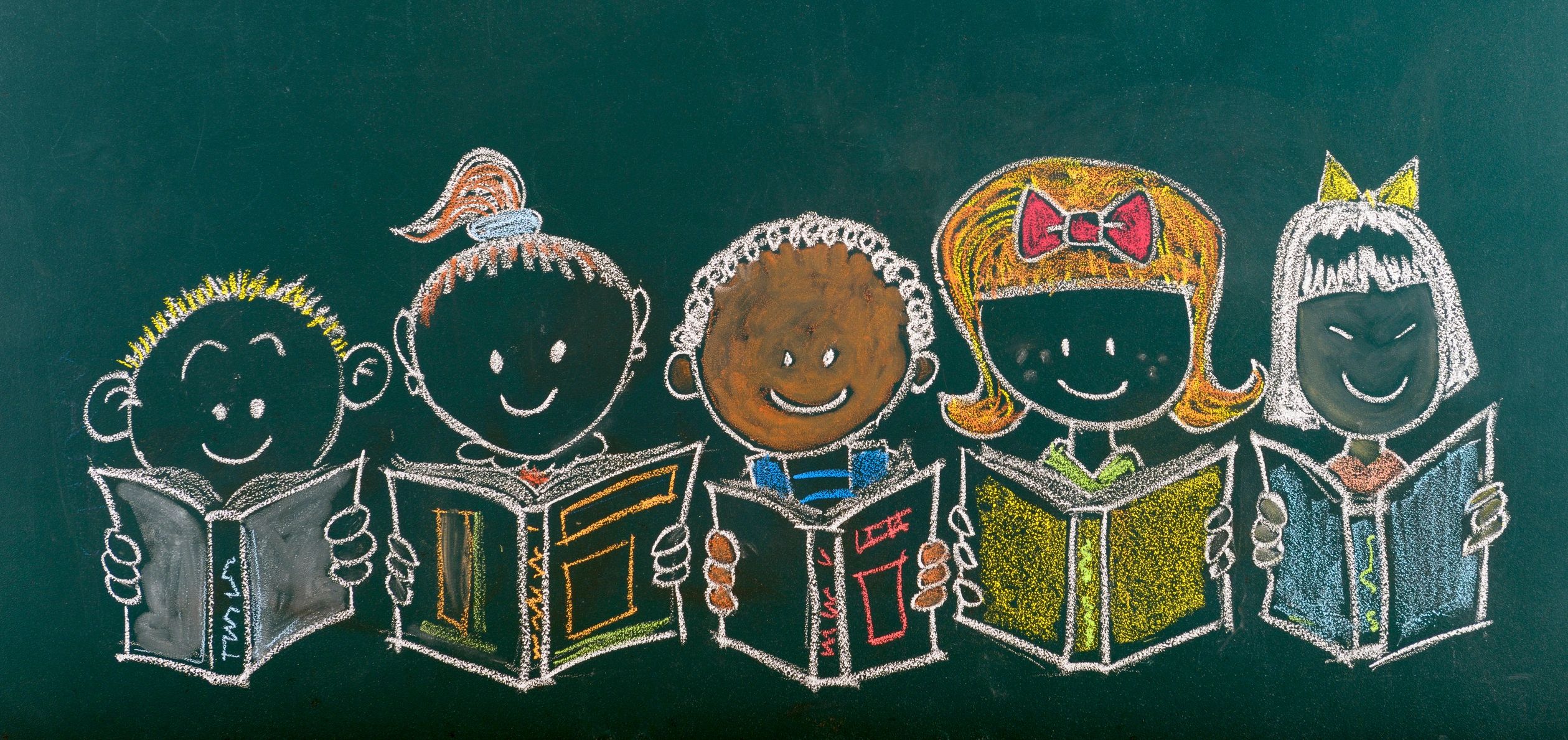 children reading illustrated books
